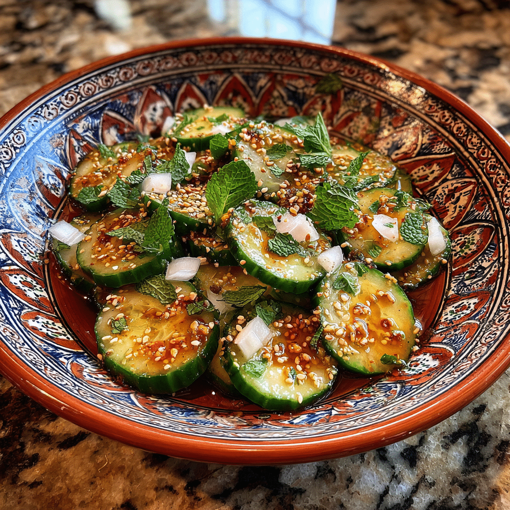 Moroccan Cucumber Salad with fresh thyme and vinegar dressing